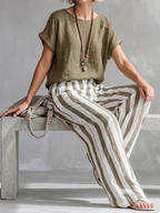 Classic Striped Linen Two-piece Set