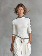Sportliches Zweiteiler-Set für Damen – Langarmshirt mit Stehkragen &amp; Wide-Leg-Hose mit Kordelzug