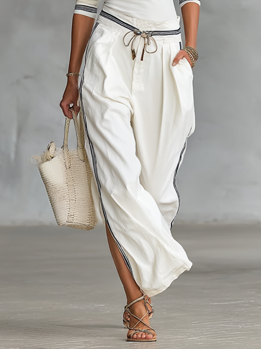 Sportliches Zweiteiler-Set für Damen – Langarmshirt mit Stehkragen &amp; Wide-Leg-Hose mit Kordelzug
