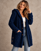 Damen-Teddyfleece-Strickjacke in langer Passform mit Zopfmuster und Kapuze