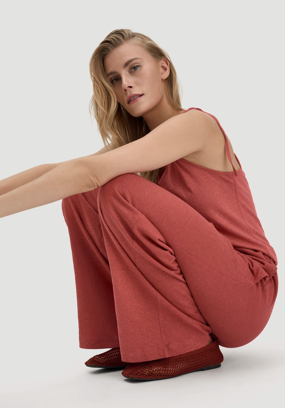 Jersey Jumpsuit Relaxed aus Leinen und Bio-Baumwolle in Terrakotta