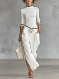Sportliches Zweiteiler-Set für Damen – Langarmshirt mit Stehkragen &amp; Wide-Leg-Hose mit Kordelzug