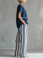 Classic Striped Linen Two-piece Set